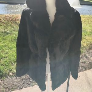 Beautiful Black Rabbit Jacket w/ Leather Belt